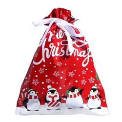 Пакет подарочный новогодний с завязками, «Пингвины», 24×32 см
