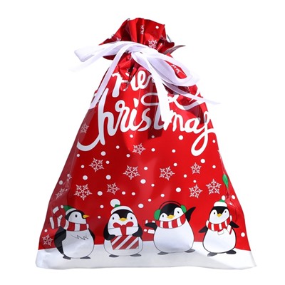 Пакет подарочный новогодний с завязками, «Пингвины», 24×32 см