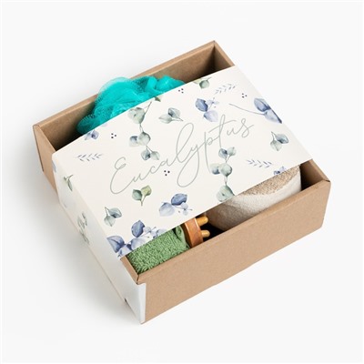 Подарочный набор «Этель» Eucaliptus полотенце 30×60 см, мочалка, массажёр