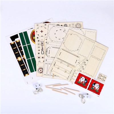 Деревянный конструктор «Новогодний поезд», 7.5×30×10 см, 108 деталей, батарейки, наклейки, гирлянда, 6+