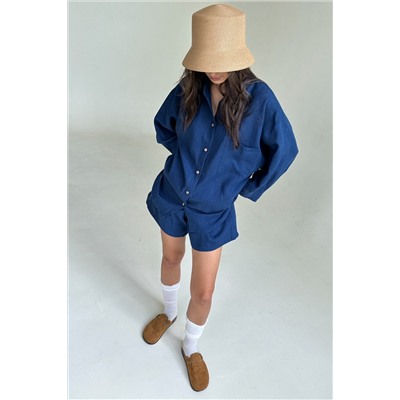 Костюм лён  SET019/29/Синий