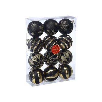Ёлочные шары новогодние «Савьер», набор 12 шт., d=8 см, чёрно-золотой