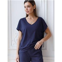 Свободная футболка с V-вырезом и цельнокроеным рукавом из 100% хлопка