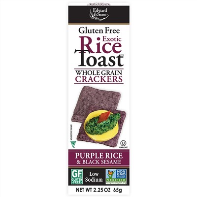 Edward & Sons, Exotic Rice Toast, цельнозерновые крекеры, фиолетовый рис и черный кунжут, 65 г (2,25 унции)