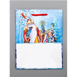 Пакет подарочный новогодний ламинированный, «Дед Мороз и Снегурочка», 18×10×22.3 см