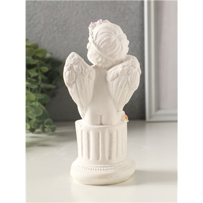 Фигурка гипс «Ангел на тумбе с цветами», 15×7 см, белый с росписью