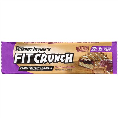 FITCRUNCH, Термообработанный сывороточный протеиновый батончик, с арахисовой пастой и фруктовым джемом, 12 батончиков по 88 г (3,10 унции)