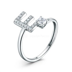 Кольцо из серебра с фианитами родированное - буква "Е" 925 пробы К-4602-Р