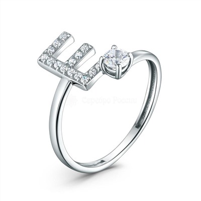 Кольцо из серебра с фианитами родированное - буква "Е" 925 пробы К-4602-Р