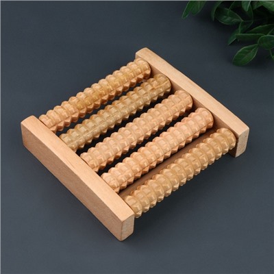 Массажёр для ног «Ножное счастье», 12.5×14×3.5 см, 5 рядов, деревянный