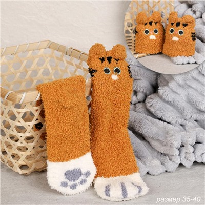 Носки женские флисовые р. 35-40 Лапки новогодний № 1 / MNZ-19/1 /