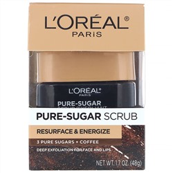 L'Oreal, Скраб Pure-Sugar, восстановление и энергия, 3 сахара + кофе, 48 г