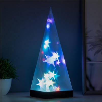Фигурка светящаяся RISALUX «Звездная пирамида», LED-ночник, RGB, от батареек 3ААА, USB, 9×9×26.5 см