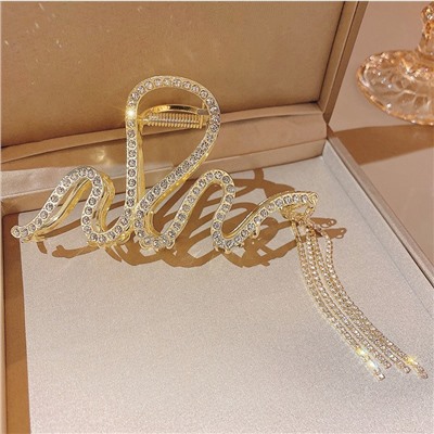 Краб для волос металлический сверкающий Змейка с Цепочками Цвет: ЗОЛОТО