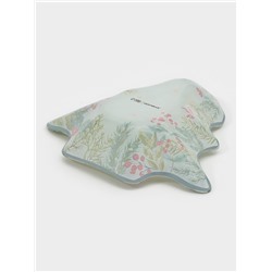 Блюдо новогоднее сервировочное Доляна «Еловые ветки», 17.7×18.5×3.5 см, стекло, белое, зелёное