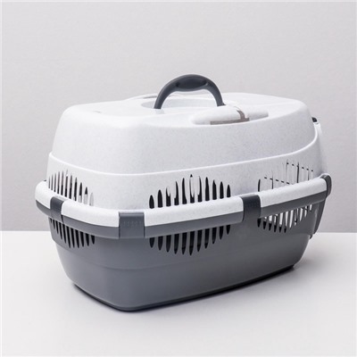 Переноска для животных до 9 кг «Пижон», 43×29×27.5 см, металлическая дверь, пластик, белая, серая