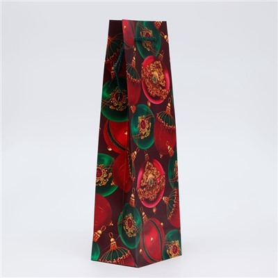 Пакет подарочный новогодний под бутылку, упаковка «Шары», 12×36×8.5 см