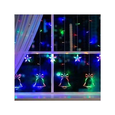 Гирлянда «Бахрома» 2.4×0.9 м с насадками «Колокольчики», IP20, прозрачная нить, 138 LED, свечение мульти, 8 режимов, 220 В