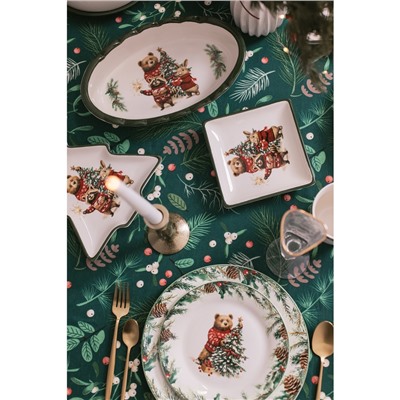 Тарелка сервировочная новогодняя Доляна «Сказки зимнего леса», 15×15×3 см, доломит, белая