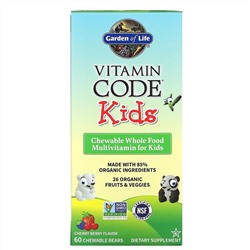 Garden of Life, Vitamin Code, для детей, жевательные цельнопищевые мультивитамины для детей, вишня, 60 жевательных мишек