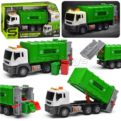 Машина "Мусоровоз" 1:16 (свет, звук) в коробке (зеленый)