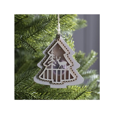 Ёлочная игрушка «Ёлочка с оленем», 10×10×2 см, 4 LED, от батареек, свечение тёплое белое