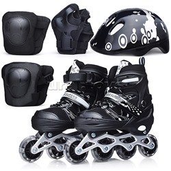 Ролики детские, размер S, черные (со шлемом и защитным снаряжением)