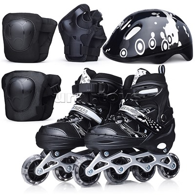 Ролики детские, размер S, черные (со шлемом и защитным снаряжением)