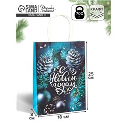 Пакет бумажный подарочный новогодний крафт «С Новым годом» 18×8×25 см