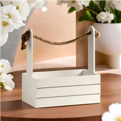 Подарочный ящик «Аром», 25.5×15×30 см, деревянный, ручка - канат, белый