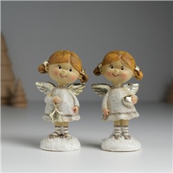 Фигурка полистоун «Ангелочек с хвостиками, в сером платьице», 4.5×3.5×8.5 см, МИКС