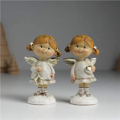 Фигурка полистоун «Ангелочек с хвостиками, в сером платьице», 4.5×3.5×8.5 см, МИКС