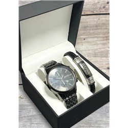 Подарочный набор для мужчины часы и браслет + коробка #22853386