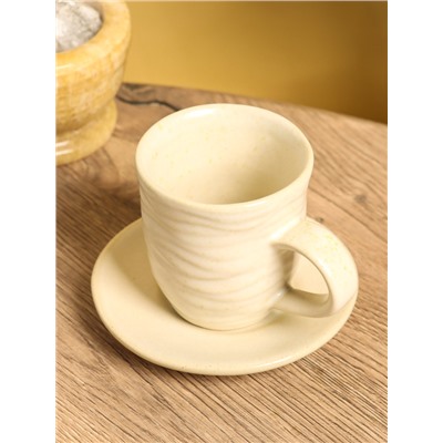 Чашка с блюдцем «Камень 2», 13×13×10 см, керамика, бежевая в крошку