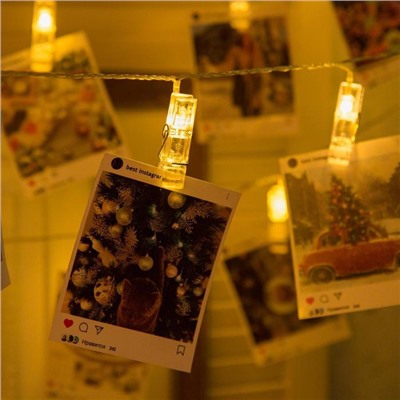 УЦЕНКА Гирлянда «Нить», 5 м, с насадками в виде прищепок, IP20, 30 LED, 220 В, 8 режимов, свечение тёплое белое