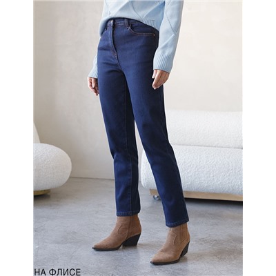 Джинсы mom-fit из эластичного денима на флисе