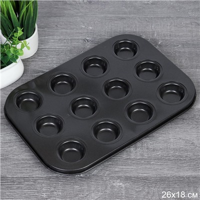 Форма для выпечки кексов и тарталеток 12 ячеек 26х18 см / d-3,5;h-1,5 / K15 /уп 100/ 0,166/