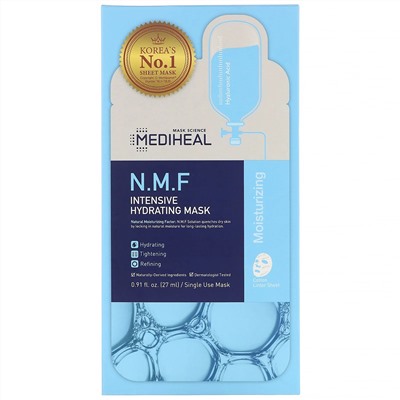 Mediheal, N.M.F, тканевая маска для интенсивного увлажнения, 5 шт., по 27 мл (0,91 жидк. унции)