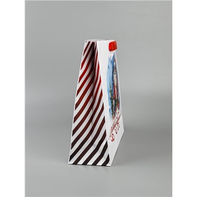 Пакет подарочный новогодний крафтовый, «Дед Мороз», 30×26×9 см