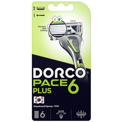 Станок для бритья DORCO PACE-6 PLUS (+ 6 кассет), система с 6 лезвиями и лезвием-триммером, SXA5002pr ВЫГОДА 15%