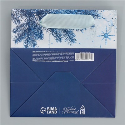 Пакет подарочный новогодний ламинированный квадратный «С Новым годом», 14×14×9 см