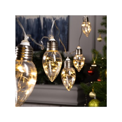 Гирлянда «Нить» 3 м с насадками «Лампочки капля», IP20, прозрачная нить, 80 LED, свечение тёплое белое, 8 режимов, 220 В