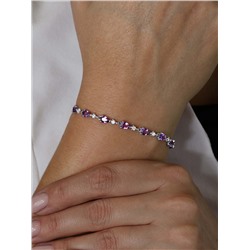 Браслет из серебра с натуральным аметистом и фианитами родированный 925 пробы 6-005р401