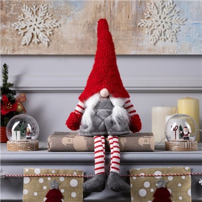 Светодиодная фигура «Гном с усами» 14×47×9 см, текстиль, батарейки AG10×3 (в комплекте), свечение тёплое белое