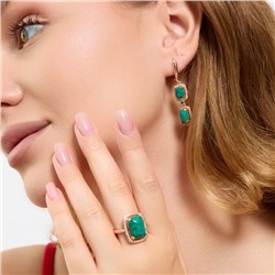 Комплект ювелирной бижутерии коллекция "Дубай" серьги и кольцо 18 р, покрытие позолота, вставка: фианиты и искусственный камень, цвет: изумрудный и прозрачный, арт.313.163-18