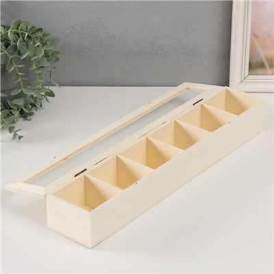 Шкатулка для росписи дерево со стеклом и делениями «Прямоугольная», для творчества, декора, без замка, 45×8.5×6.5 см