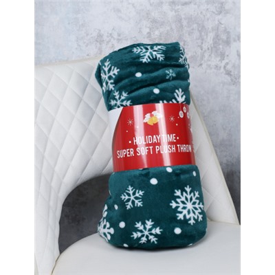 Плед флисовый 150х200 см Снежинки на зеленом фоне / GP611-14 /уп 20/100/745283 новогодний