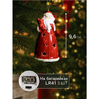 Светодиодная подвеска «Дед Мороз», 9.6×5.1×5.1 см, 1 LED, от батареек LR44×3, свечение тёплое белое
