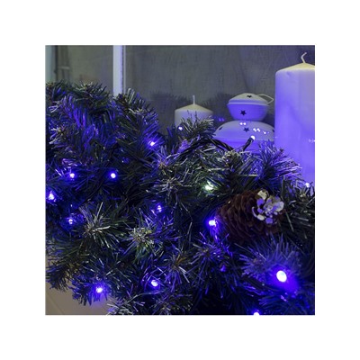 Гирлянда «Нить» 10 м, IP44, УМС, тёмная нить, 100 LED, свечение синее, мерцание белым, 220 В