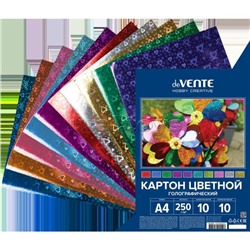 Картон цветной голографический A4 "Hobby Creative" 250 г/м², 10 цв, 10 л, пластиковый пакет с европодвесом